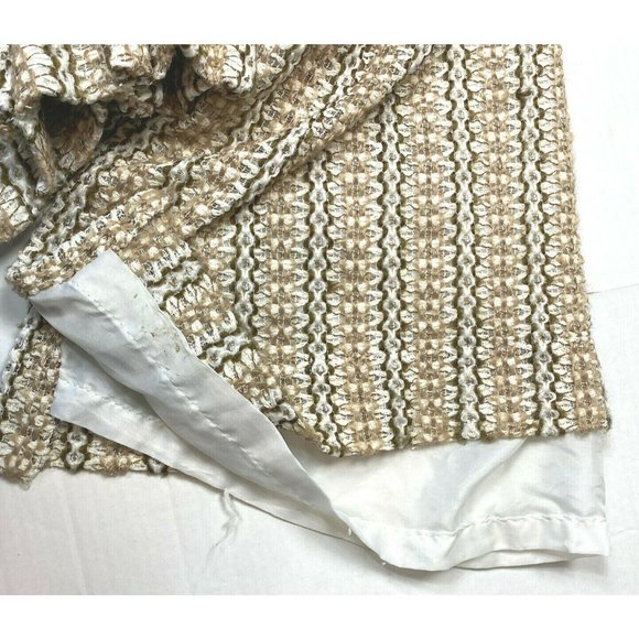 2 Vintage 1970s Pinch Pleat Curtains Drapes Panels Brown Beige Woven Chevron - Picture 8 of 8